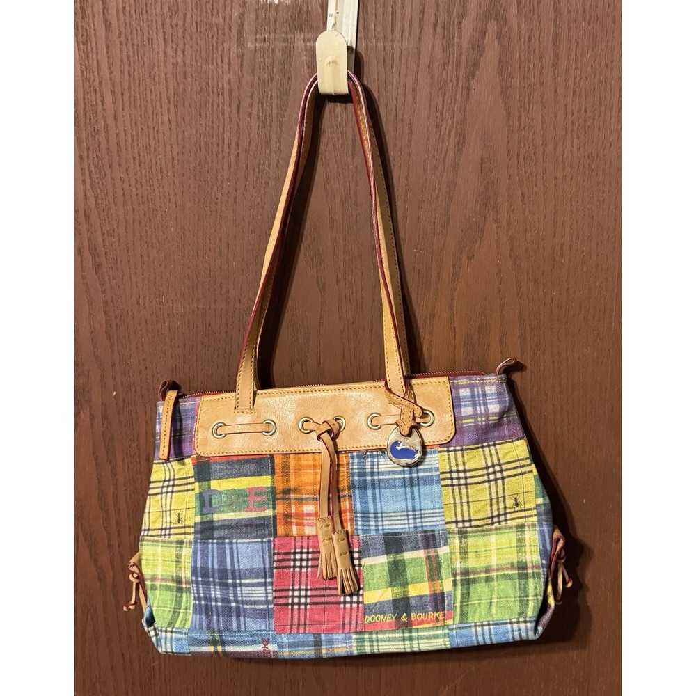 Vtg Dooney & Bourke Ants Picnic Madras Plaid Double Handle Purse Tote Bag TbA - Picture 10 of 13